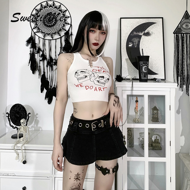 Áo không tay in họa tiết đầu lâu cá tính dành cho nữ | BigBuy360 - bigbuy360.vn