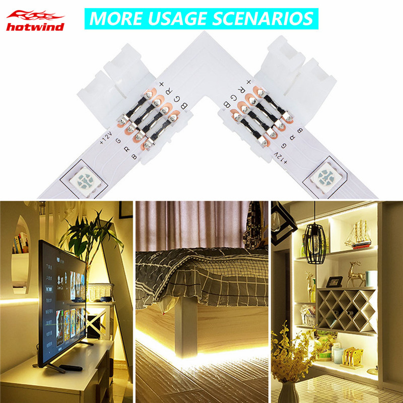 HW Set 10 Đầu Nối Đèn Led Hình Chữ L 10mm 4 Pin Rgb 5050 Rgb