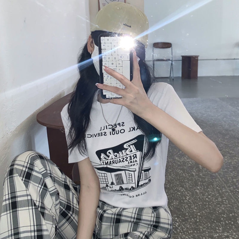 Áo Thun Ngắn Tay Lưng Cao Phong Cách Retro Mỹ Thời Trang Mùa Hè 2022 Mới Cho Nữ