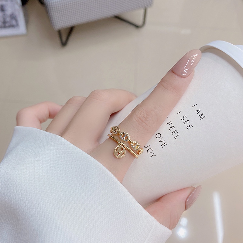 Nhẫn đeo ngón tay dạng hở mạ vàng 14K đính đá toàn bộ chất lượng cao thời trang