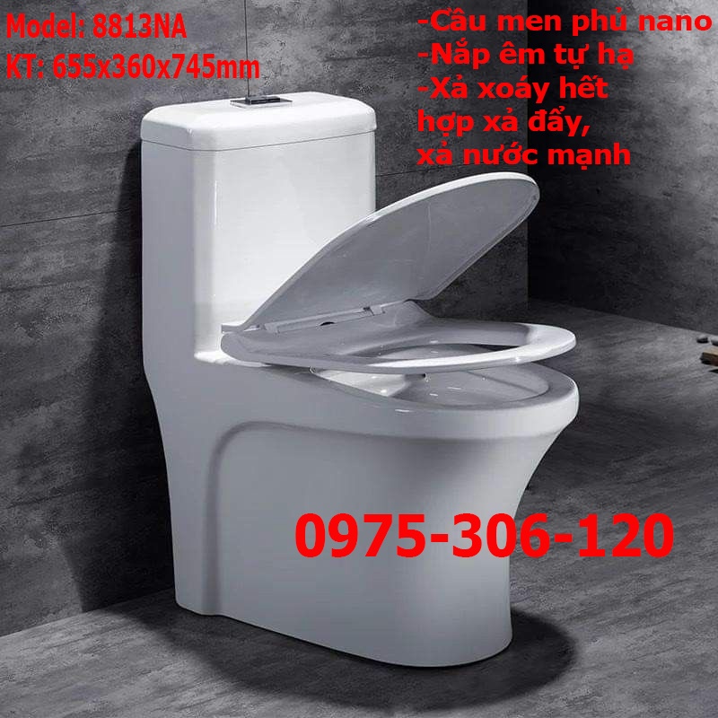 Bồn Cầu Liền khối 1 Khối 8813NA Phương Nam Phát XẢ XOÁY 2 LỚP KẾT HỢP XẢ ĐẨY NƯỚC MẠNH MEN NANO CAO CẤP