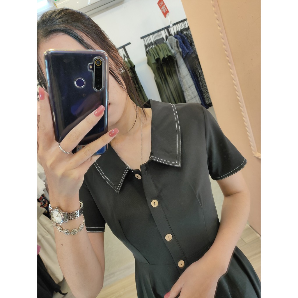 ĐẦM ĐEN CỔ ĐỨC K694 -TIIN STORE (Hàng may thiết kế ,ảnh thật shop tự chụp)