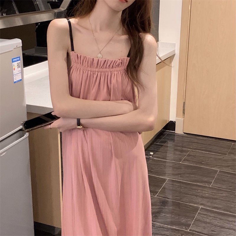 Đầm Ngủ Hai Dây Màu Sắc Đơn Giản Thời Trang Mùa Hè Hàn Quốc Cho Nữ