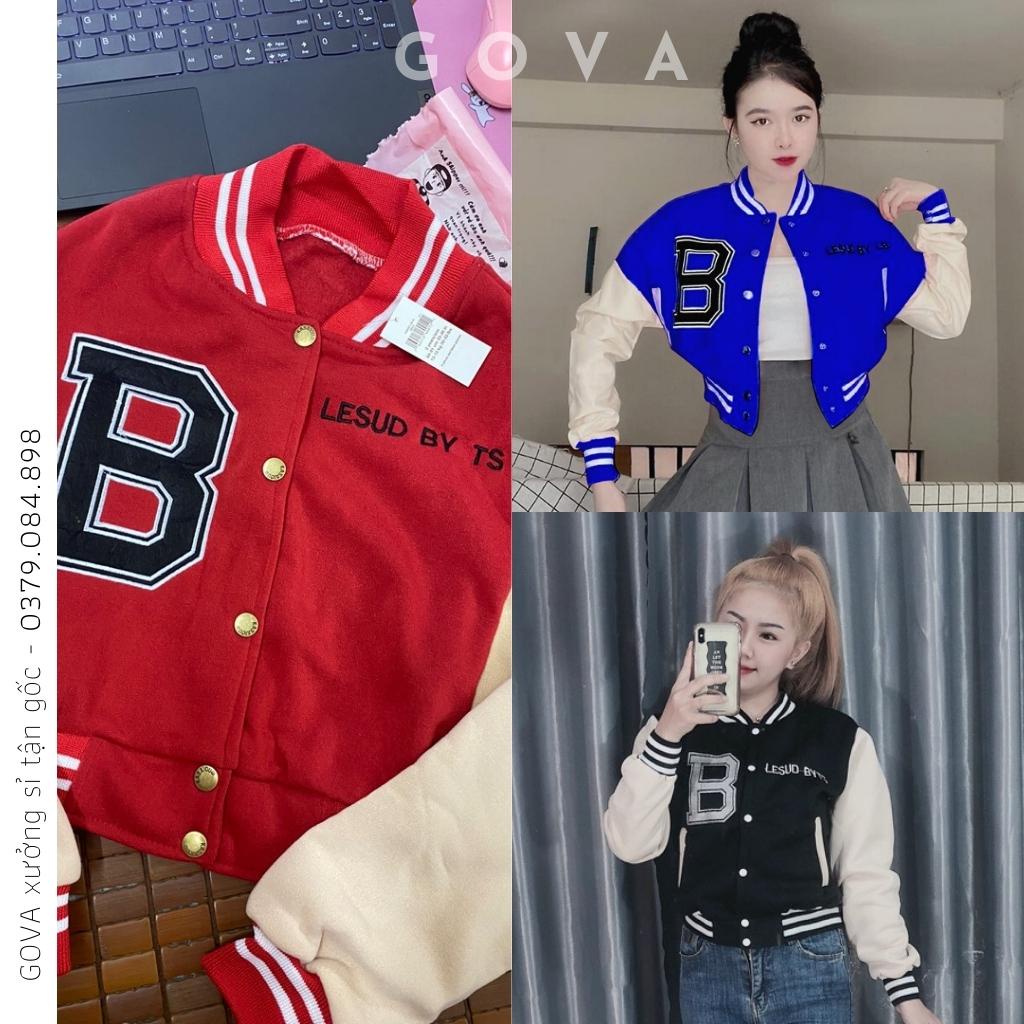 Áo Khoác Bomber Croptop Nỉ THÊU CHỮ B Nữ Form Rộng HOT Mặc Đẹp GOVA