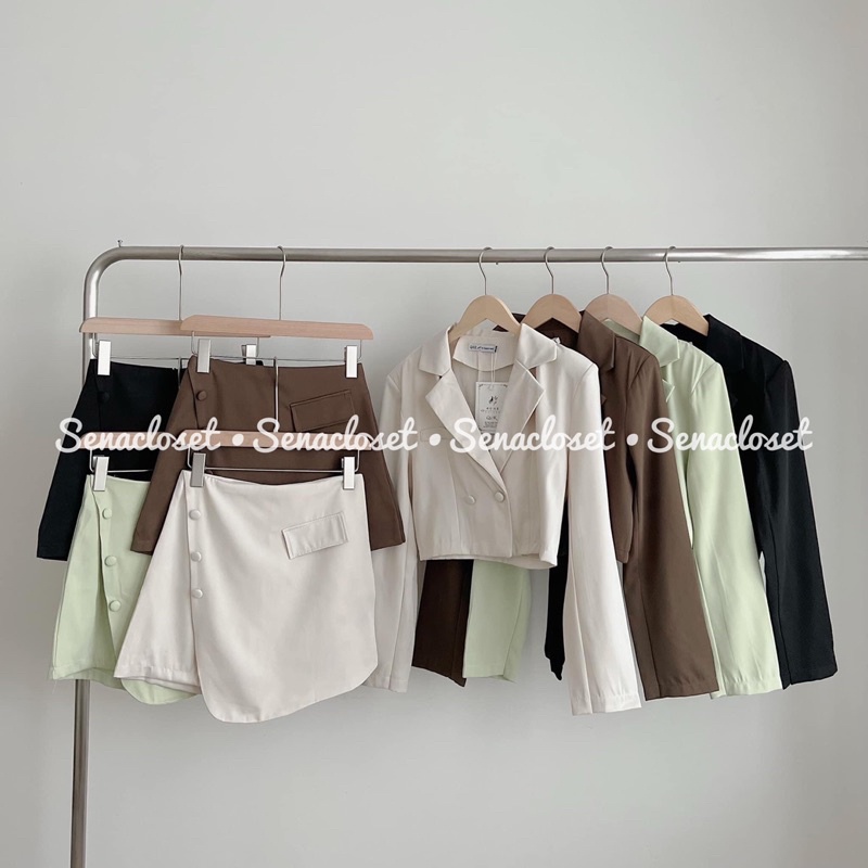 Set áo khoác vest croptop quần giả váy (Ảnh thật/Video)