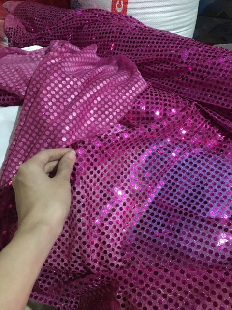 Vải kim sa lưới nhũ lấp lánh màu hồng tím 1mx khổ 1m của Vải rẻ HB shop