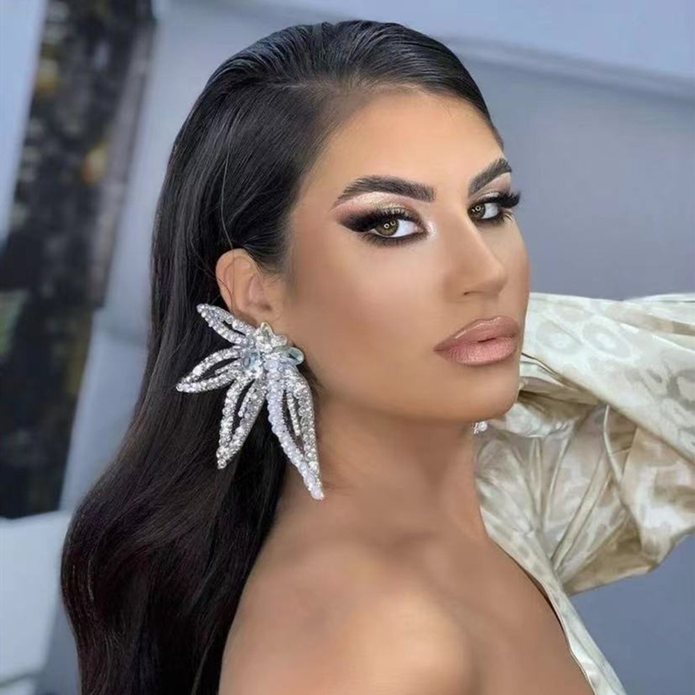 Khuyên Tai Hợp Kim Họa Tiết Hoa Lá/Hình Thoi Sáng Tạo Thời Trang