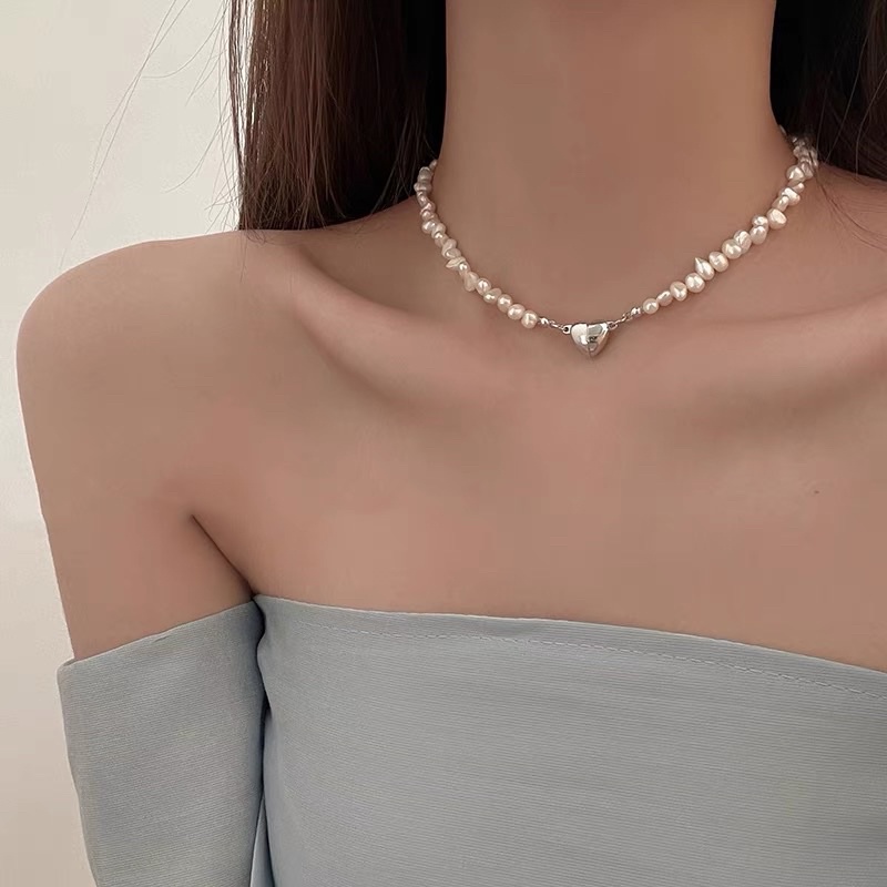Vòng cổ đính hạt trái tim phong cách hàn quốc - choker đính hạt hình tim