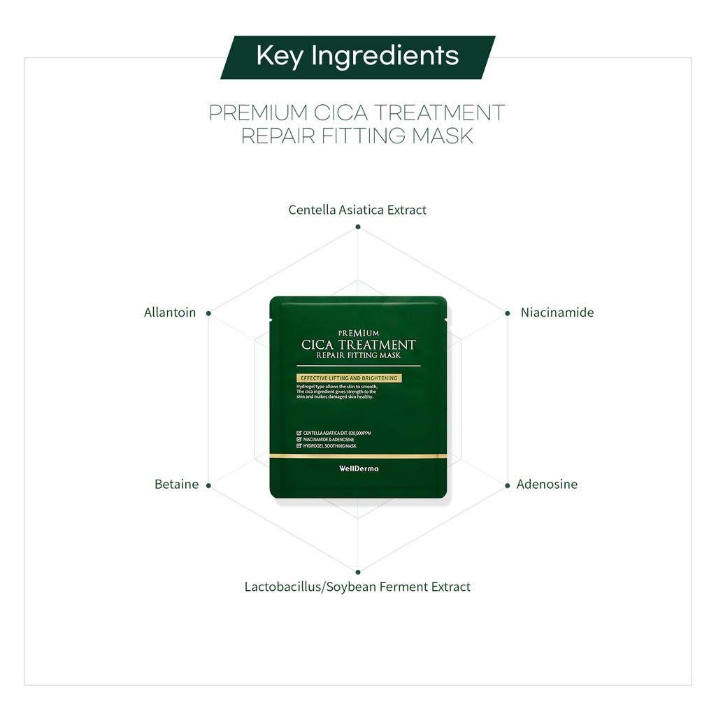 Mặt nạ gel Cica cao cô đặc Wellderma Premium Cica Treatment Repair Fitting Mask 4 miếng/1 hộp