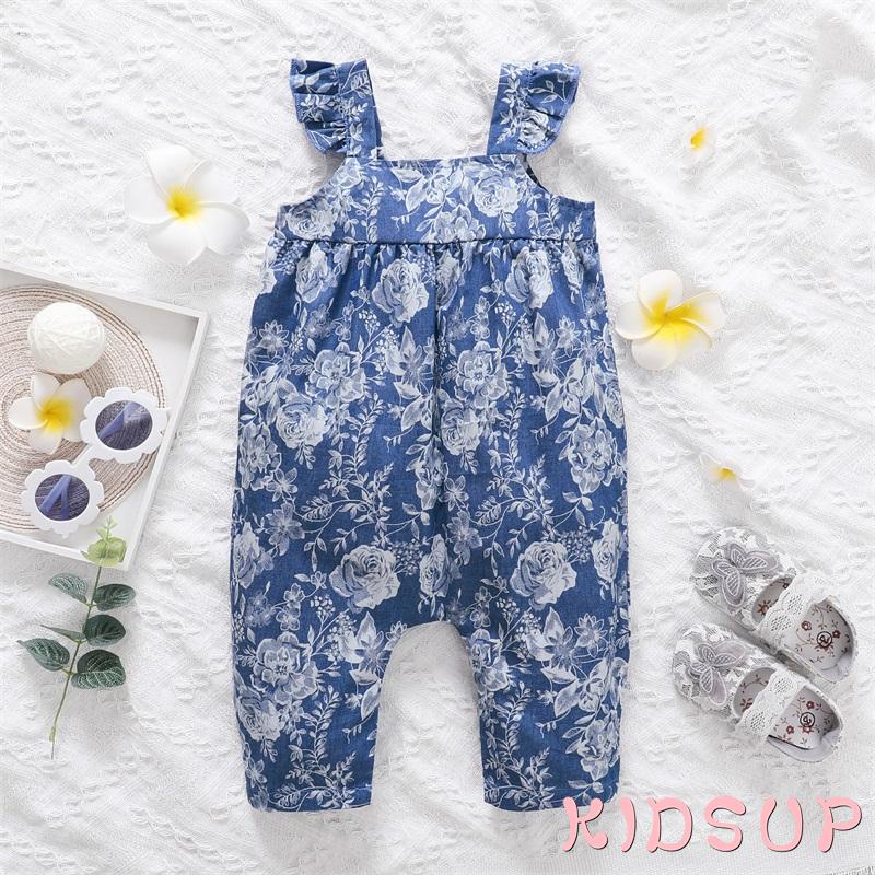 Bộ Áo Liền Quần Tay Cánh Tiên In Hoa Đáng Yêu Cho Bé Gái