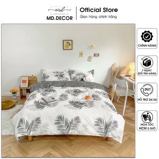 Bộ chăn ga gối coton poly MD.Decor họa tiết lá dừa đáng yêu đủ size miễn phí bo chun M4,M6,M8