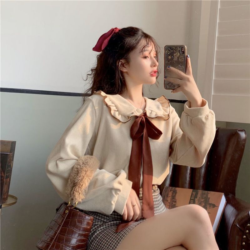 ÁO CỔ BÈO THẮT NƠ DÀI THIẾU NỮ 💯 ẢNH THẬT