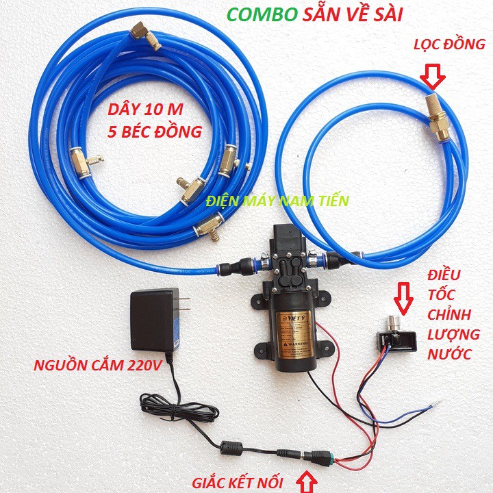 Bộ máy bơm phun sương mini kèm điều chỉnh lượng nước.