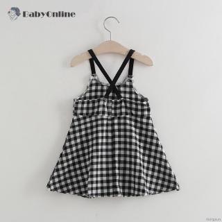 Đầm Hai Dây Kẻ Ca Rô Cho Bé