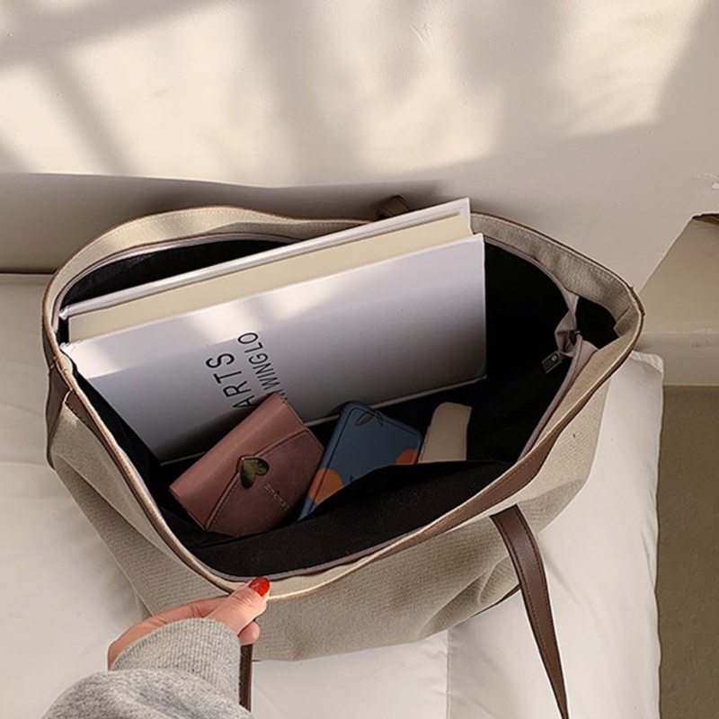 Túi vải Cỡ Lớn Màu Trơn Phong Cách Vintage Cho Nữ