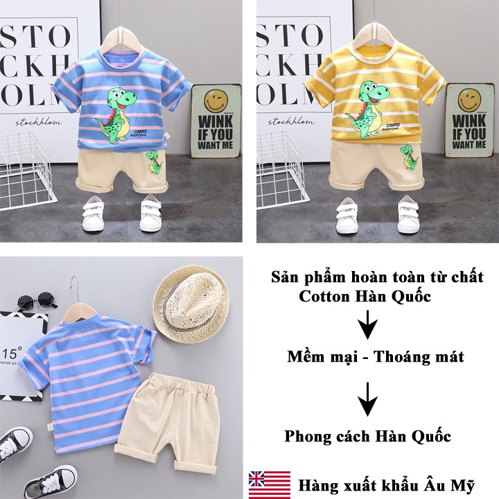 Bộ quần áo bé trai HUQIQI cho bé 1 đến 4 tuổi chất Cotton Hàn Quốc siêu mềm mại thoáng mát hàng trẻ em xuất khẩu Âu Mỹ