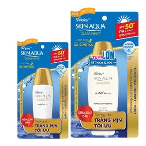 Sunplay Skin Aqua Clear White SPF50+, PA++++: Sữa chống nắng dưỡng da trắng mịn tối ưu -55g