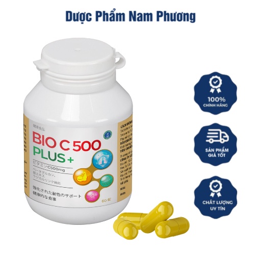 Bio C 500 Plus+ Giúp Cường Sức Đề Kháng, Vitamin C, Xuyên Tâm Liên Bộ Đôi Kép Tăng Đề Kháng Vượt Trội (Lọ 60 Viên)