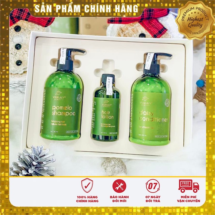 [CHÍNH HÃNG] ComBo Vijully 3in1 Bộ Dầu Gội và Kem Xả Bưởi và Tinh dầu bưởi Cao Cấp có hộp và túi