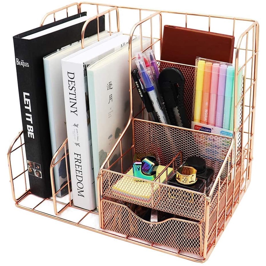 Khay Lưới Đựng Đồ Dùng Văn Phòng 7 Kiểu Màu Vàng Hồng Cho Nữ