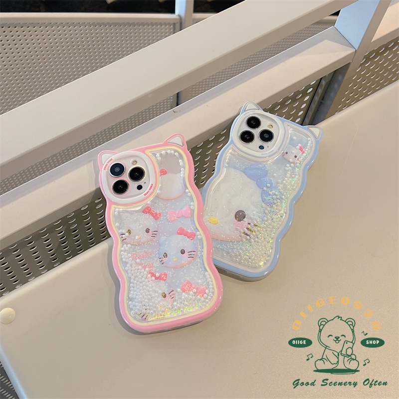 Ốp Điện Thoại TPU Hình Tai Mèo Có Nước Kim Tuyến Cho Iphone 13 12 / 11 Pro Max / Xs Max Xr X hello kitty