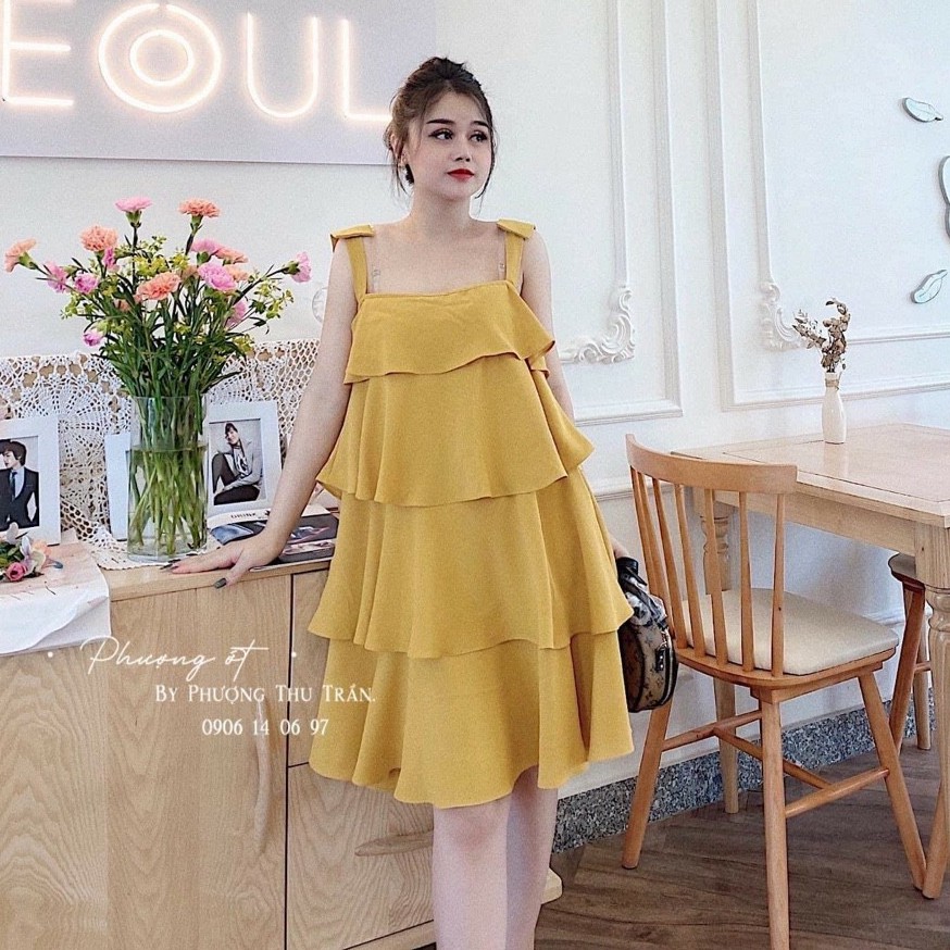 váy 2 dây 3 tầng chất voan lụa mềm mại