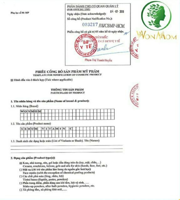 Bộ chăm sóc da mặt hữu cơ Wonmom - Dưỡng trắng, mụn, thâm nám (Sữa rửa mặt, Kem nghệ, Serum vitamin C) WM