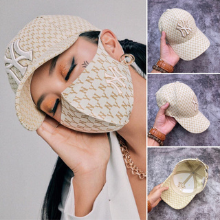 Mũ lưỡi trai m.l.b ny monogram baseball cap - beige hàng xuất dư full tem tag