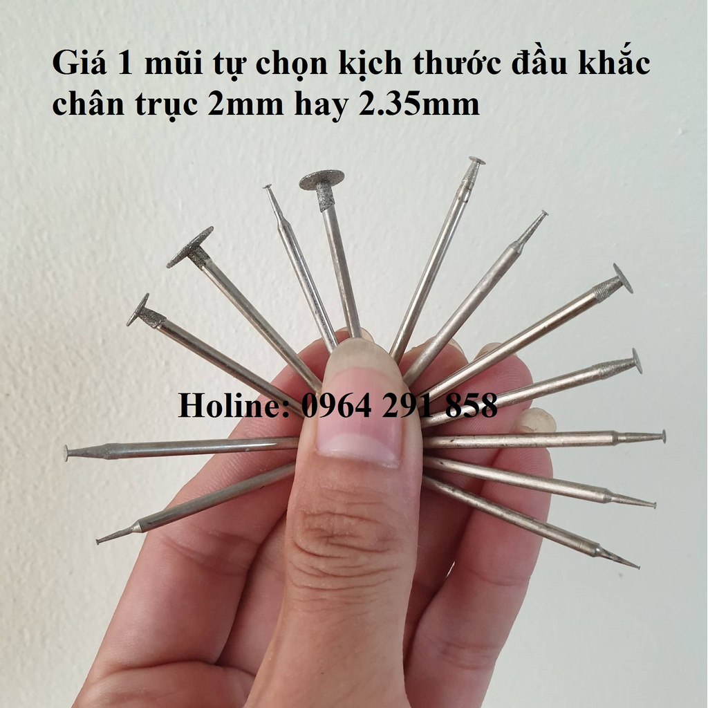 Mũi mài khắc đầu kim cương trục 2mm hay 2,35mm hình T mũi khắc đá ngọc chi tiết nhỏ