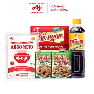 Combo 2 Bột Ngọt AJI-NO-MOTO 454g + 2 Hạt Nêm AJI-NGON 400g + 4 Thịt Kho 31g + 4 Cá Kho 31g + 2 Nước Tương Phú Sĩ