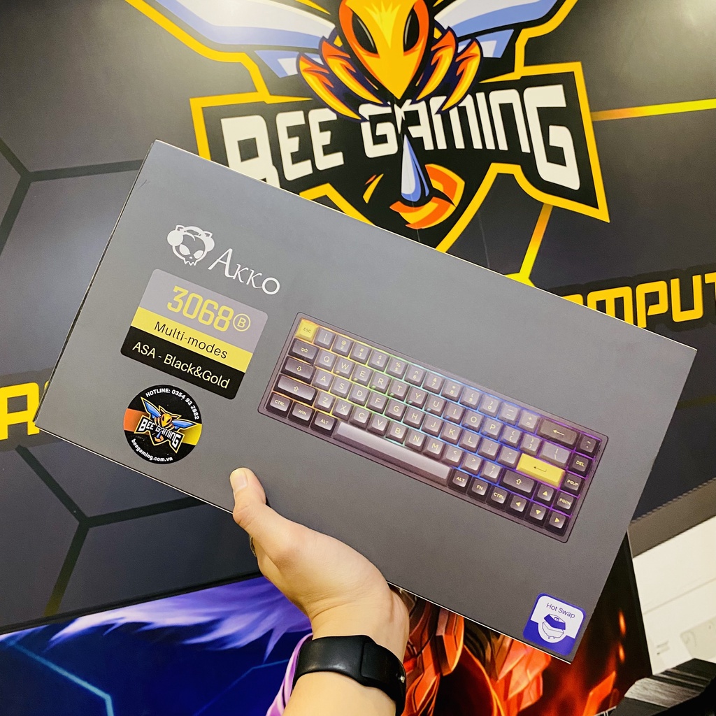 Bàn phím cơ không dây AKKO 3068B Multi-modes Black Gold - Led RGB - Hotswap tích hợp Foam tiêu âm