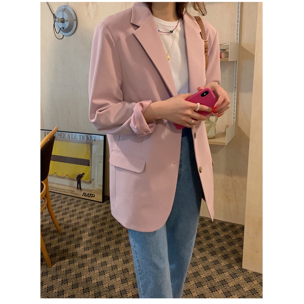 Áo Khoác Vest Dáng Rộng Màu Hồng Phong Cách Hàn Quốc Cho Nữ