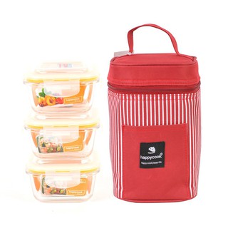 Bộ hộp thủy tinh vuông Happy Cook 3 pcs 520ml HCG-03SB