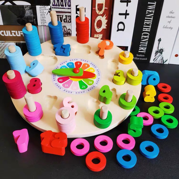 Đồ Chơi Giáo Dục Sớm Bằng Gỗ,Đồng Hồ Thông Minh Giúp Bé Học Xem Giờ,Học Đếm Và Màu Sắc,Đồ Chơi Trẻ Em
