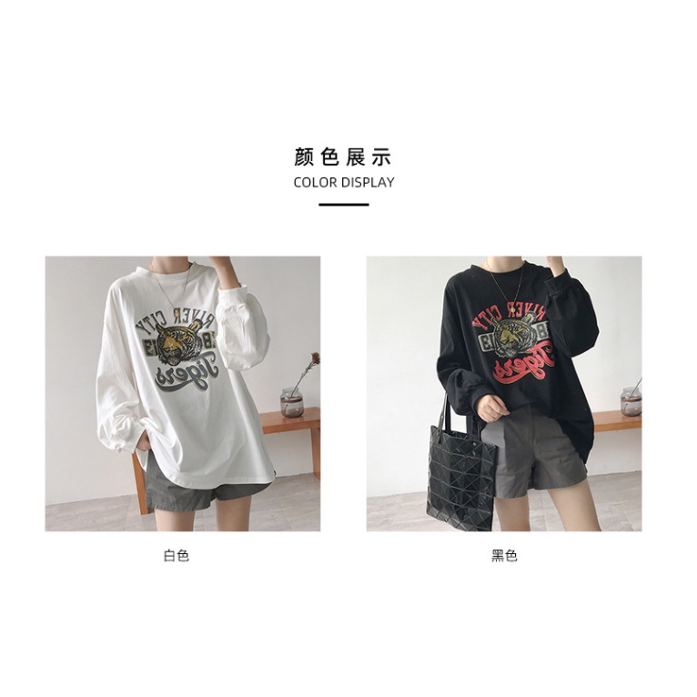 WANG JIAO ZHAN MỚI Áo thun tay dài dáng rộng phong cách Hàn Quốc