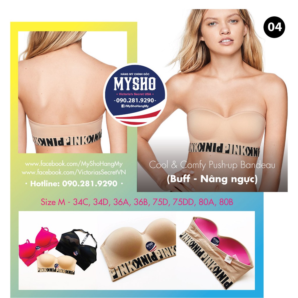 Áo lót nâng ngực Bralette - size M - 34C, 34DD, 36A, 36B, 75D, 75DD, 80A, 80B - hàng nhập Victoria's Secret USA