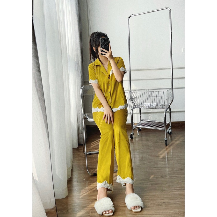 ✨BÁN SỈ✨Bộ lụa áo cộc quần dài viền ren 5 màu