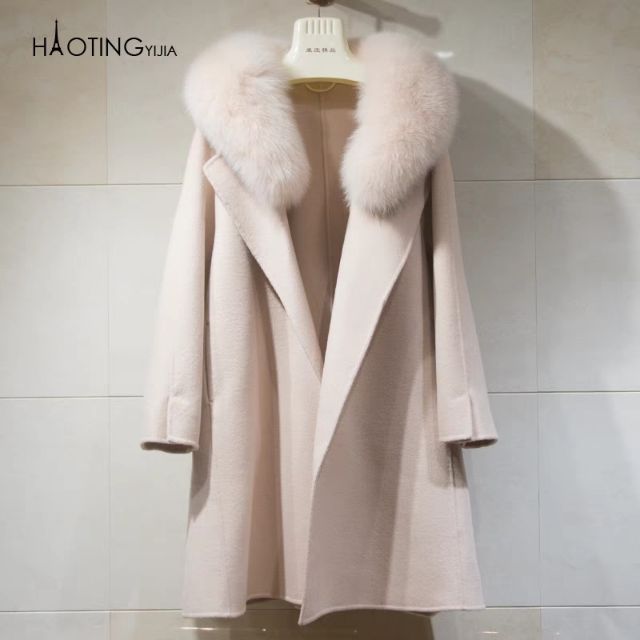 Áo khoác/choàng dạ cashmere dày mịn cổ lông thú ulzzang dáng dài sang chảnh hàng cao cấp