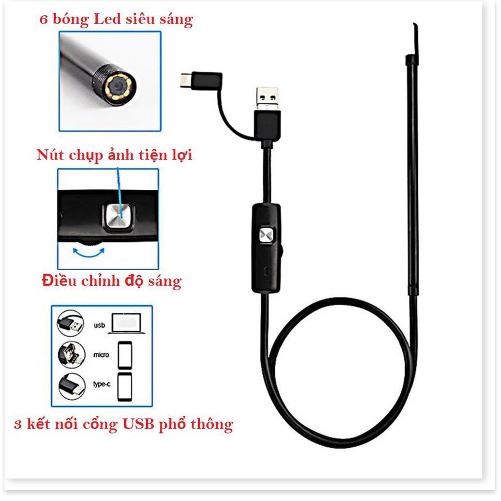 ⚡ ( Giá rẻ hủy diệt) -  Camera Nội Soi Tai Siêu Nét Đi Kèm Bộ Đầu Lấy Ráy - Thiết kế Thông Minh, Nhỏ Gọn, Chống nước