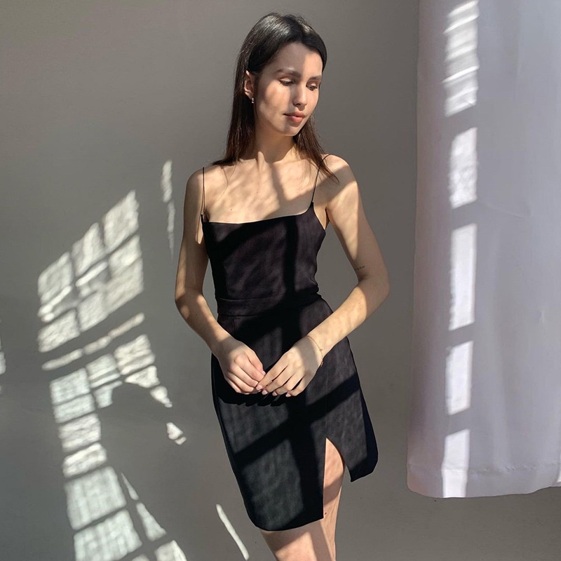 DUNEA Đầm hai dây xẻ tà quyến rũ thời trang cho nữ