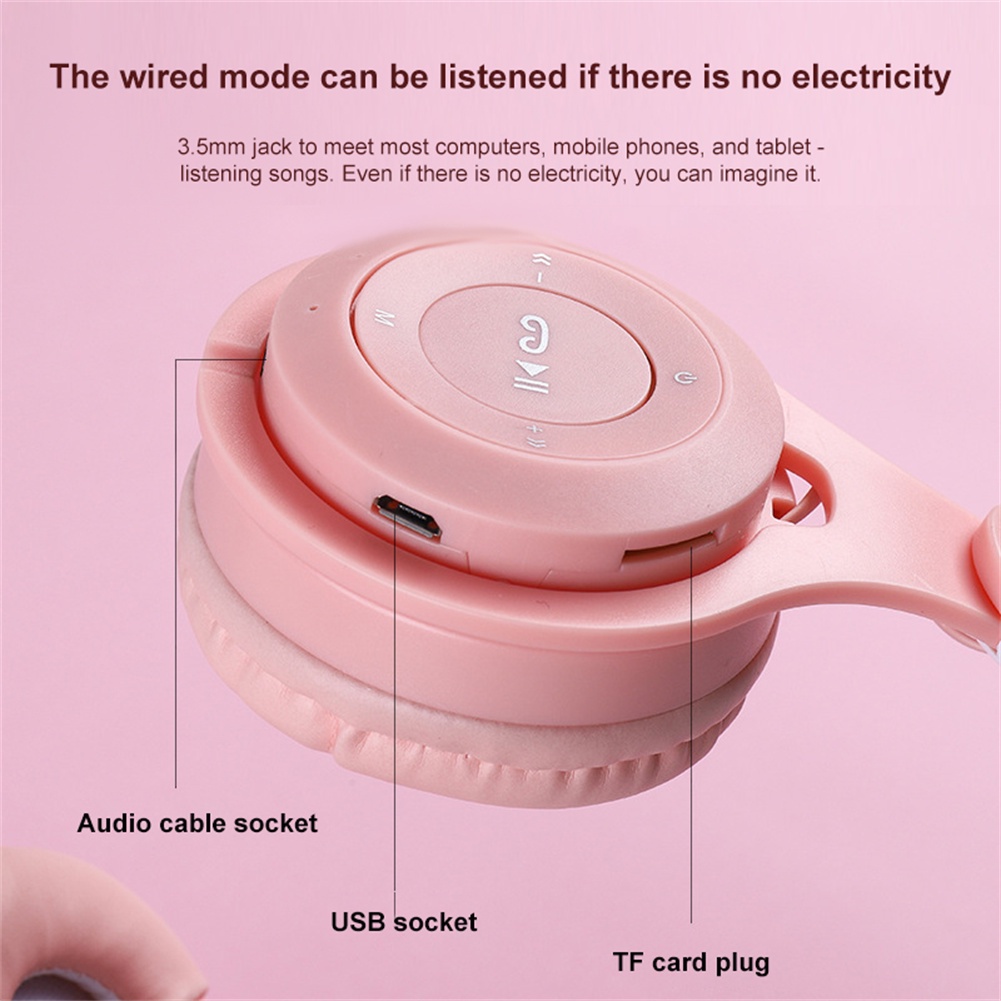 Aubess Tai Nghe Không Dây Tai Mèo Với Thoáng Khí LED Ánh Sáng Hifi Stereo Super Bass 200 Giờ Dài Chờ Hỗ Trợ TF Thẻ Yunni