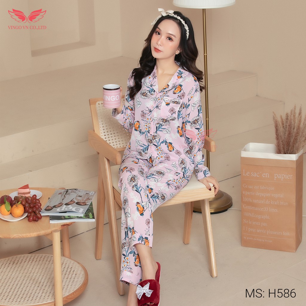 Bộ Đồ Pyjama Mặc Nhà Nữ VINGO Cát Hàn Không Nhăn Mùa Thu Đông Tay Dài Quần Dài Họa Tiết Nhiều Màu H586 VNGO - TDQD | BigBuy360 - bigbuy360.vn