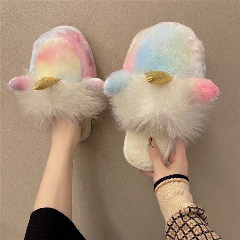 Dép kỳ lân bông đi trong nhà phối màu cầu vồng