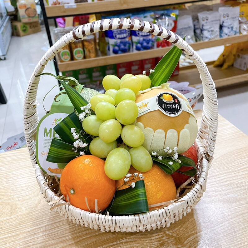 Giỏ lẵng mây đóng quả hình tròn