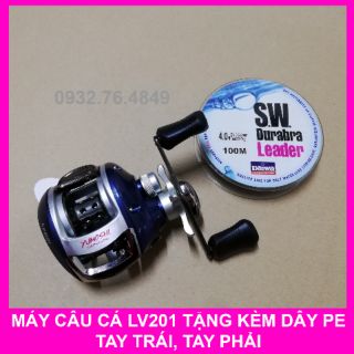 Máy câu lv201 máy ngang tay trái + dây câu daiwa PE SW ( size tùy chọn)