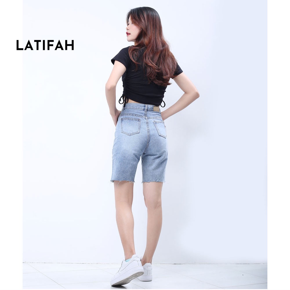 Quần shorts ngố jean LATIFAH đắp túi nhỏ có nắp tua lai QS023 phong cách hàn quốc