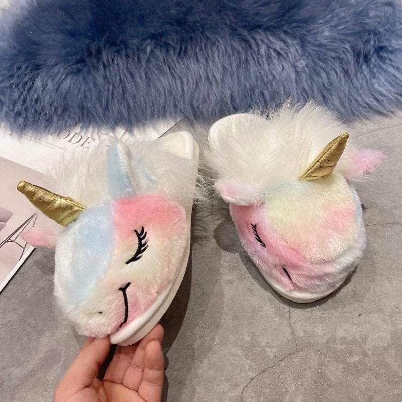 Dép kỳ lân bông đi trong nhà phối màu cầu vồng