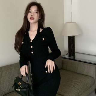 VÁY BODY LEN GÂN NÚT CỔ YẾM (v1271)
