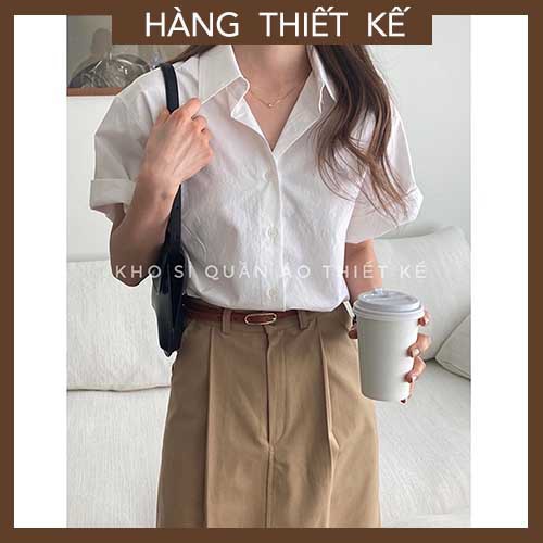 Áo sơ mi nữ ngắn tay hàng thiết kế phom Hàn Quốc freesize A0752