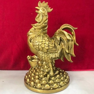 Gà đứng trên thỏi vàng Tương Gà Trống Mâm Vàng phong thuỷ bằng đồng cỡ lớnn
